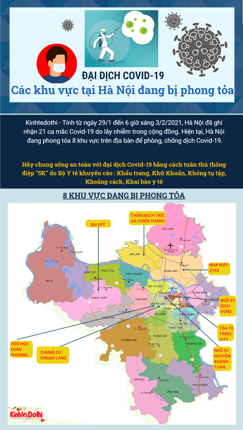 [Infographic] Chi tiết các khu vực tại Hà Nội đang bị phong tỏa phòng, chống dịch Covid-19 - Ảnh 1