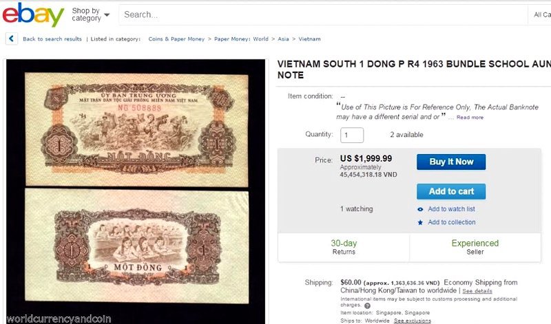 Tờ tiền 1 đồng Việt Nam có giá hơn 45 triệu đồng trên eBay - Ảnh 2