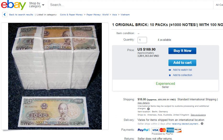 Tờ tiền 1 đồng Việt Nam có giá hơn 45 triệu đồng trên eBay - Ảnh 1