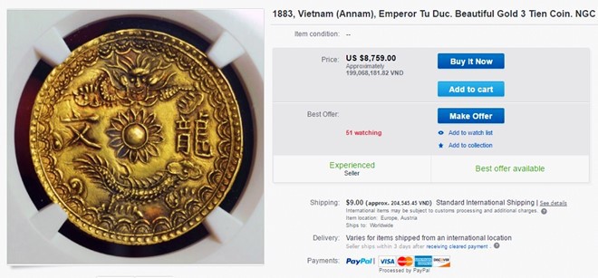 Đồng xu vàng thời vua Tự Đức giá 199 triệu đồng trên eBay - Ảnh 1