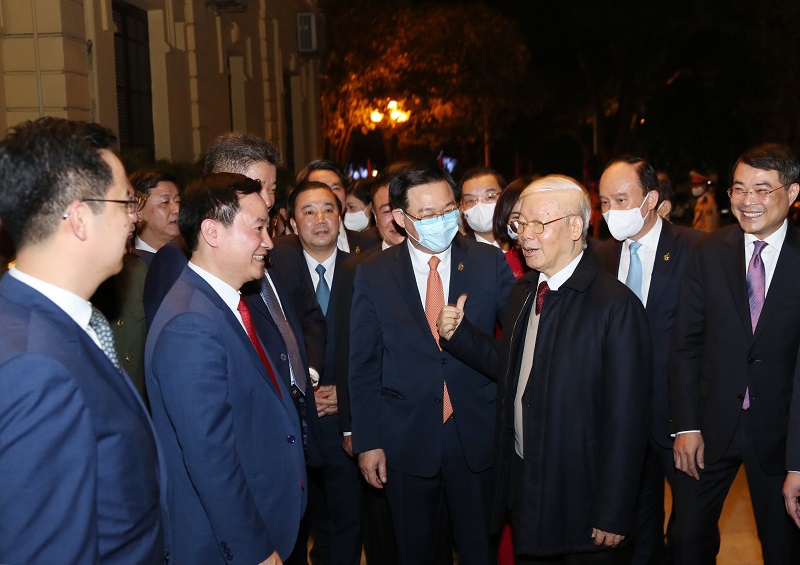 Tổng Bí thư, Chủ tịch nước Nguyễn Phú Trọng thăm, chúc Tết Đảng bộ, Chính quyền và Nhân dân Thủ đô - Ảnh 4