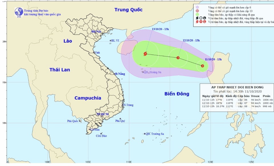 Xuất hiện áp thấp nhiệt đới trên Biển Đông - Ảnh 1