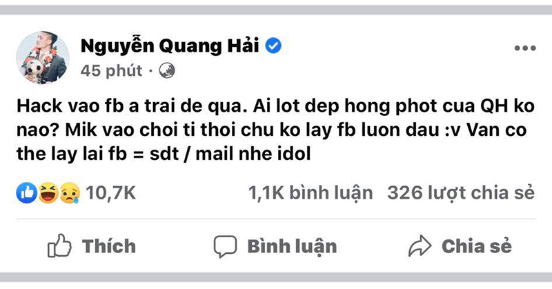 Quang Hải bị hack facebook lộ thông tin cá nhân - Ảnh 1