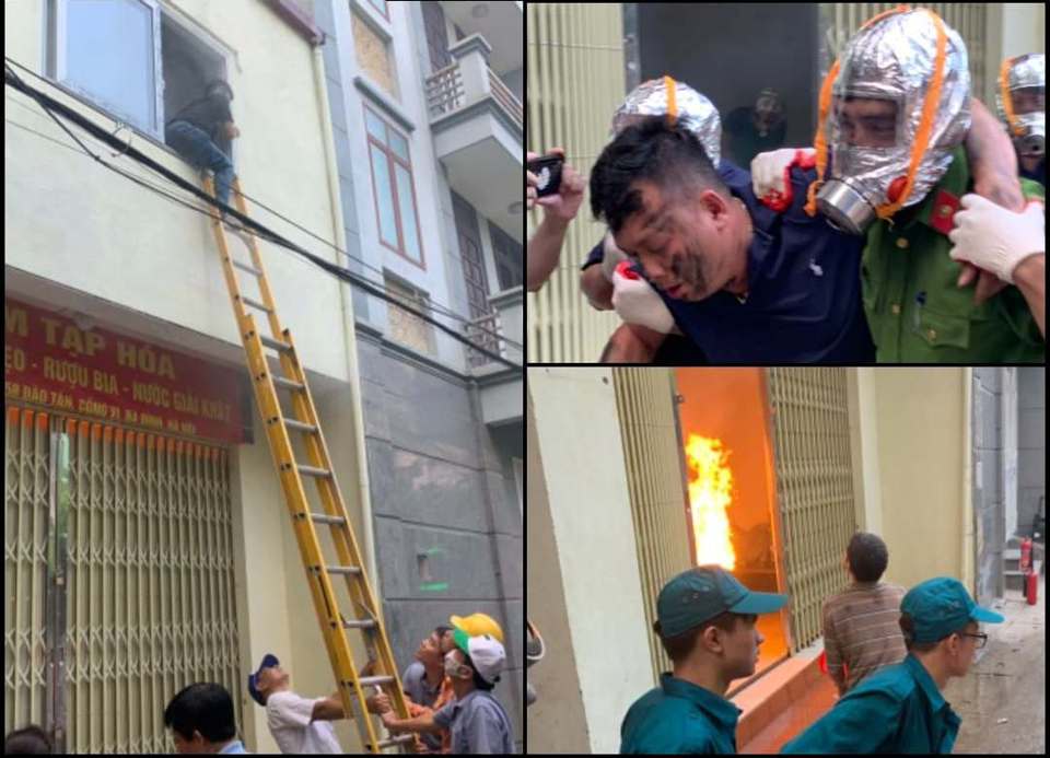 Hà Nội: Cứu 4 người bị mắc kẹt trong đám cháy giả định ở Cống Vị - Ảnh 1