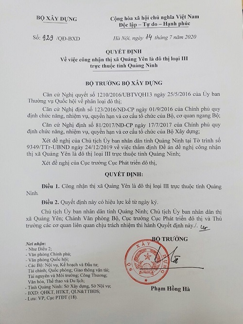 Quảng Ninh: Công nhận Quảng Yên là đô thị loại III - Ảnh 1