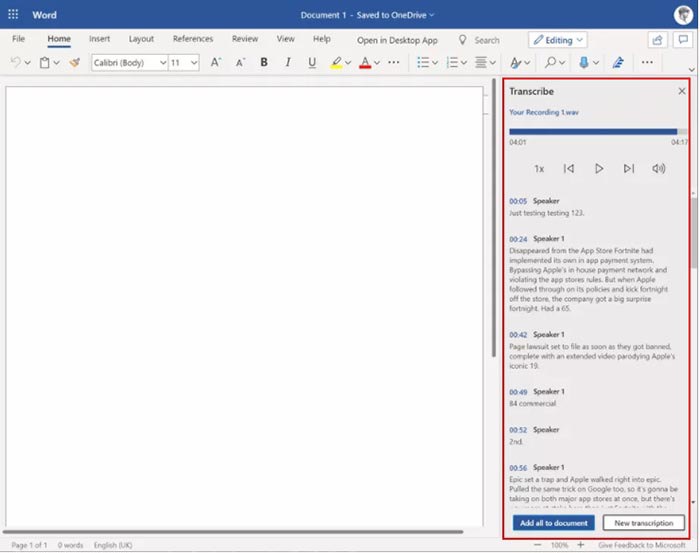 Microsoft bổ sung tính năng Transcribe trong Word hỗ trợ sinh viên, phóng viên - Ảnh 1