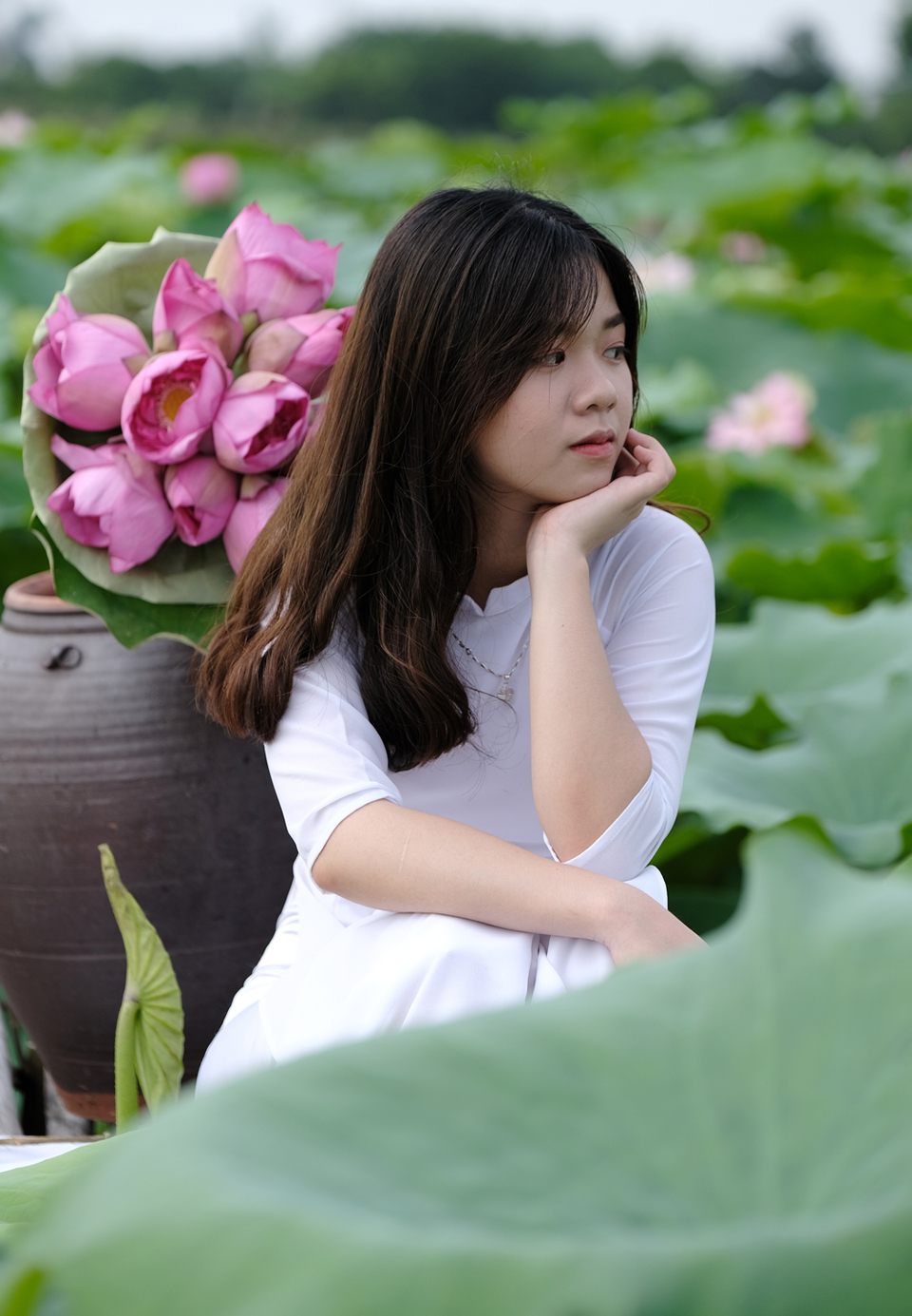 Vẻ đẹp thiếu nữ Hà Thành khoe sắc cùng hoa sen - Ảnh 7