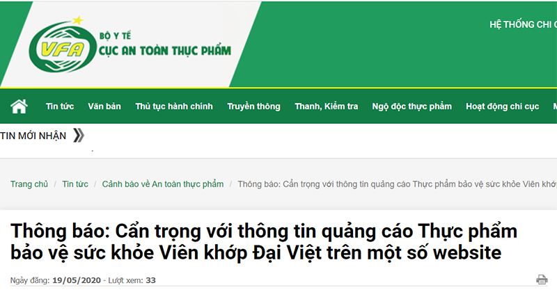 Cẩn trọng với thông tin quảng cáo thực phẩm bảo vệ sức khỏe viên khớp Đại Việt - Ảnh 1