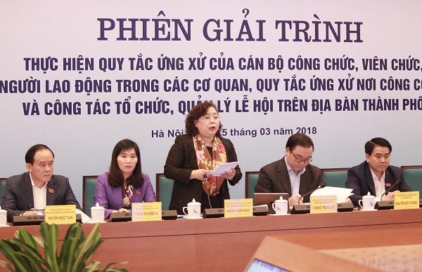 Thường trực HĐND TP họp phiên giải trình về việc thực hiện 2 quy tắc ứng xử - Ảnh 2