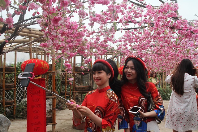 Người dân Thủ đô rạng ngời “selfie” tại vườn đào Nhật Tân - Ảnh 4