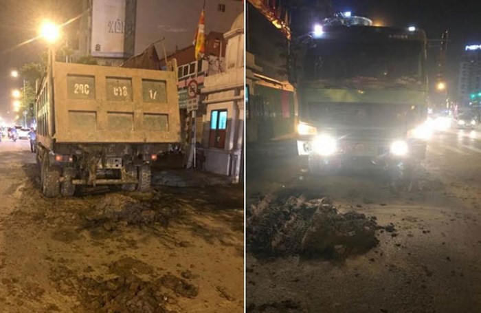 Hà Nội: Cảnh sát tóm gọn xe tải chở đất vương vãi khắp đường - Ảnh 1