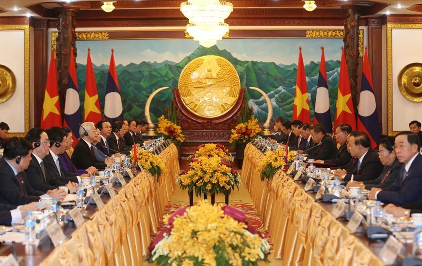 Hình ảnh lễ đón và hội đàm giữa lãnh đạo hai nước Việt Nam - Lào - Ảnh 6