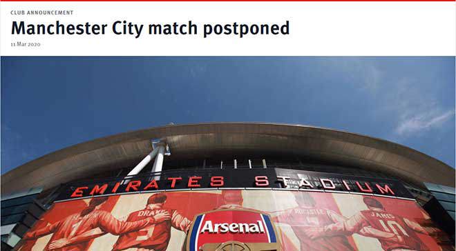 Trận Man City - Arsenal hoãn vì dịch Covid-19 - Ảnh 1