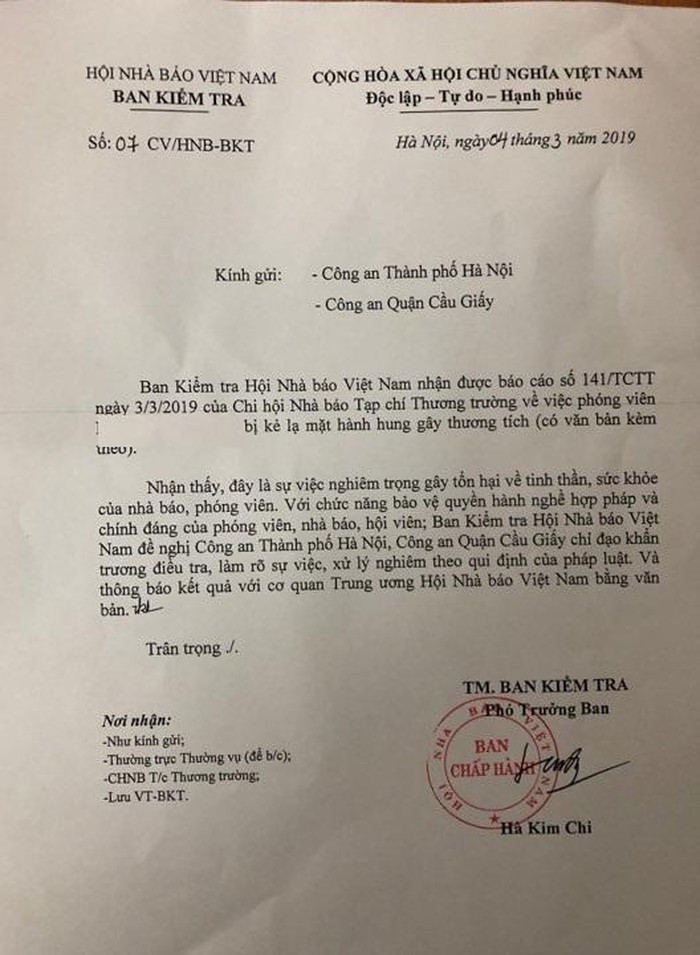 Hội Nhà báo Việt Nam đề nghị công an điều tra, làm rõ vụ phóng viên bị hành hung - Ảnh 1