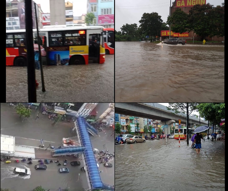 Sau mưa lớn trong đêm, nhiều tuyến đường Hà Nội ngập úng nặng - Ảnh 1