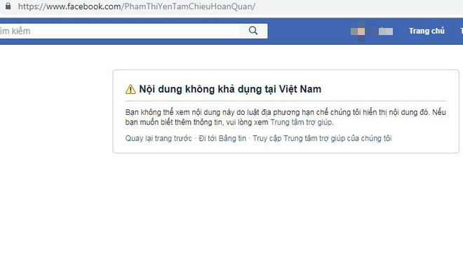 Khóa tài khoản Facebook của bà Phạm Thị Yến - Ảnh 1