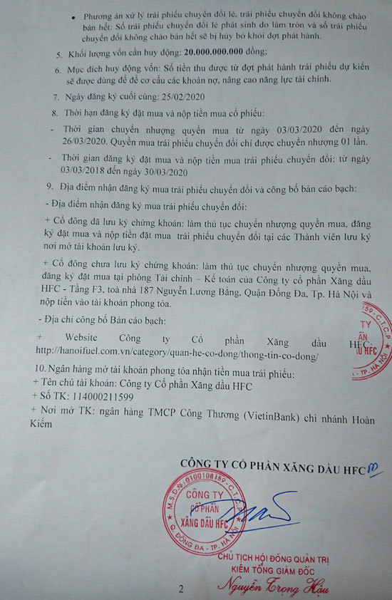 Công ty Cổ phần Xăng dầu HFC chào bán 200.000 trái phiếu chuyển đổi - Ảnh 2