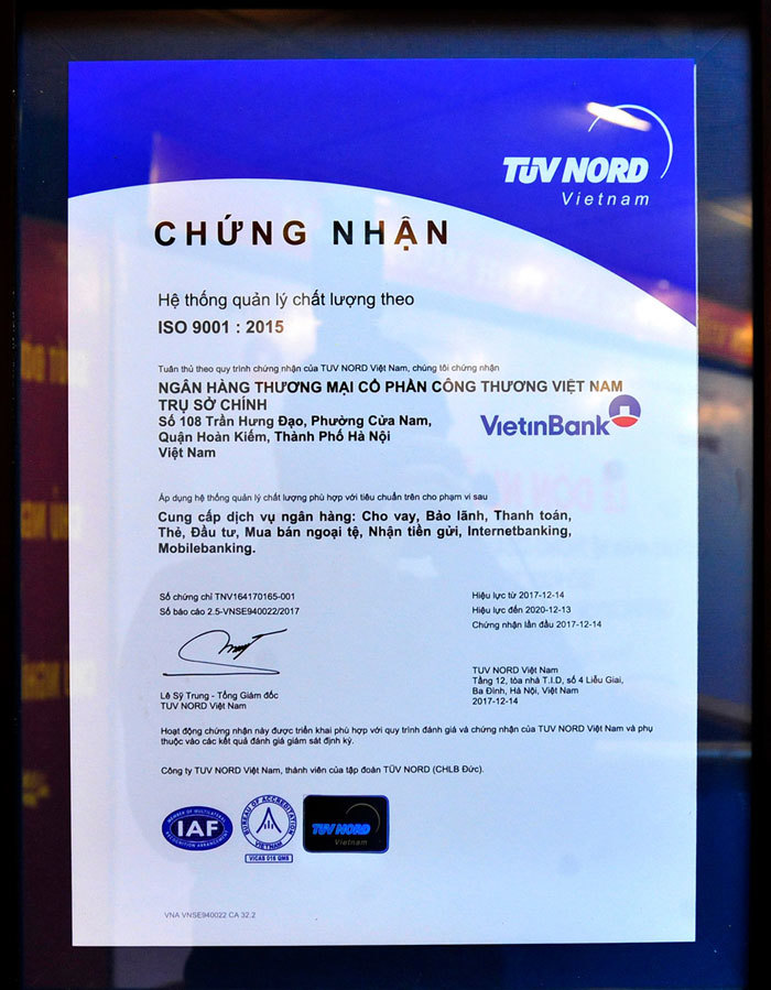 Hệ thống Quản lý chất lượng VietinBank đạt chuẩn ISO 9001:2015 - Ảnh 2