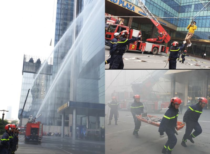 Nhiều người bị mắc kẹt được giải cứu trong đám cháy giả định ở khách sạn Grand plaza - Ảnh 1