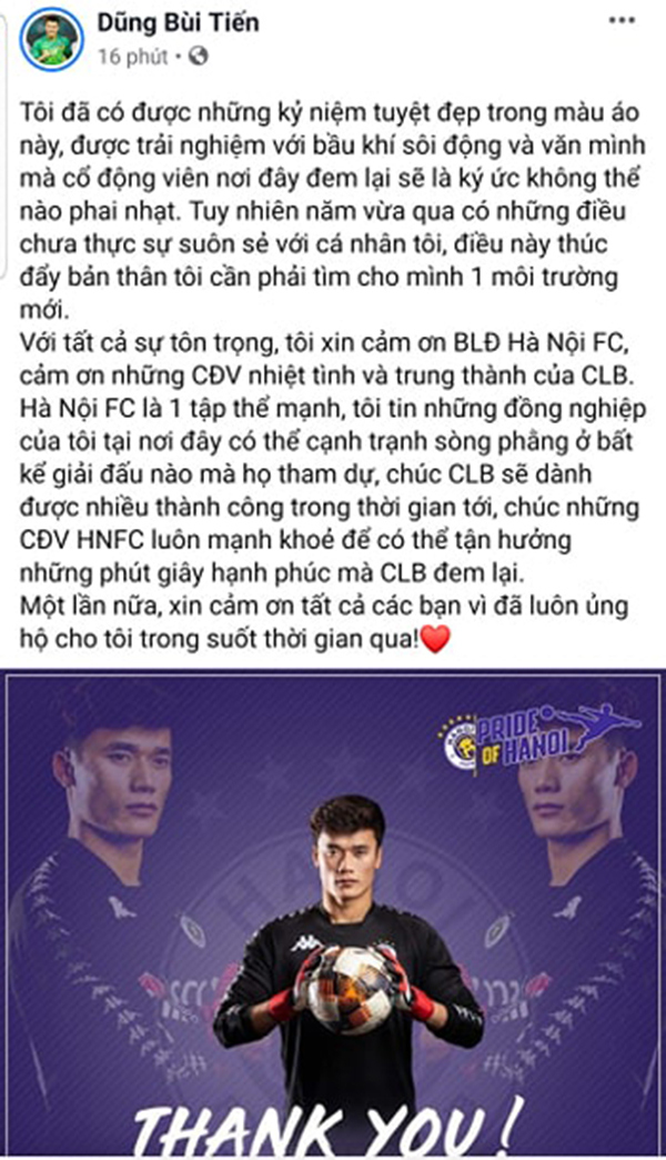 Tiến Dũng viết "tâm thư", Hà Nội FC chia tay ngoại binh Oseni - Ảnh 1