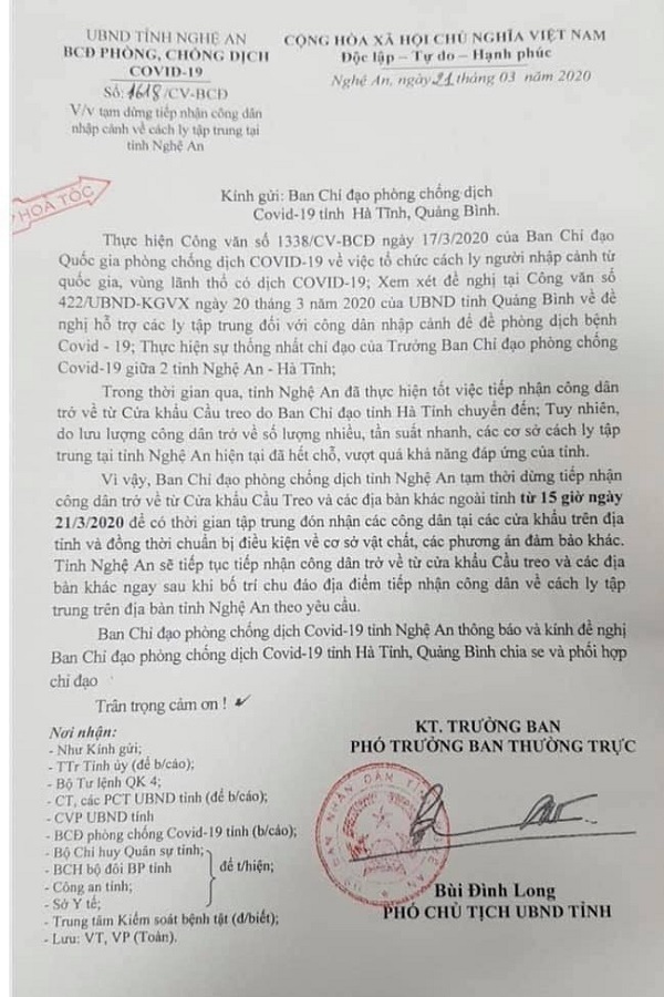 Nghệ An: Tạm dừng tiếp nhận cách ly công dân nhập cảnh qua các tỉnh Hà Tĩnh, Quảng Bình - Ảnh 2