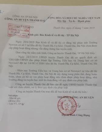 Đề nghị UBND huyện Thanh Oai xử lý vi phạm của trường Newton cơ sở 3 - Ảnh 1