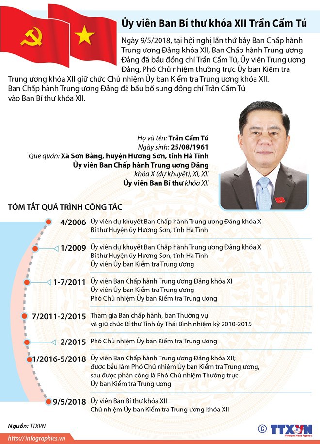 [Infographics] Ủy viên Ban Bí thư khóa XII Trần Cẩm Tú - Ảnh 1