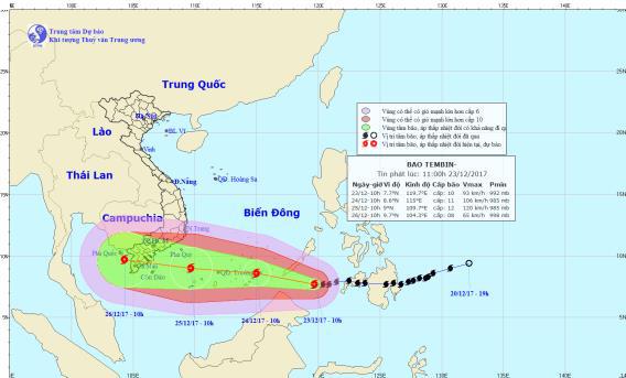 Bão Tembin: Cấm biển chậm nhất trước 16 giờ chiều nay (23/12) - Ảnh 1