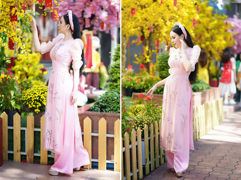 Hoa hậu Châu Ngọc Bích thướt tha trong tà áo dài đón Tết - Ảnh 1