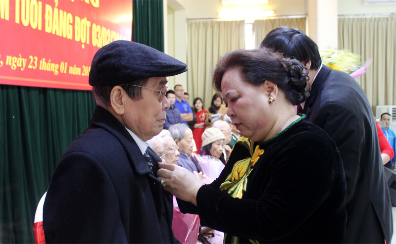 Phó Bí thư Thành ủy Nguyễn Thị Bích Ngọc trao Huy hiệu Đảng tại quận Đống Đa - Ảnh 1
