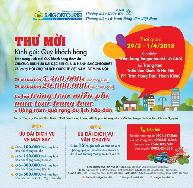 Lữ hành Saigontourist ưu đãi đến 20 triệu đồng tại hội chợ VITM 2018 - Ảnh 1