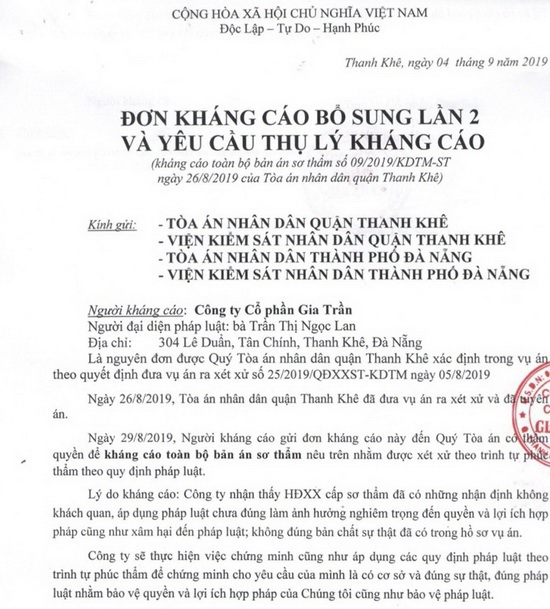 Tranh chấp tại dự án Khu đô thị số 7B - Quảng Nam: Gia Trần kháng cáo toàn bộ bản án sơ thẩm - Ảnh 3