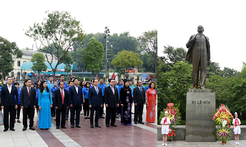 Lãnh đạo TP Hà Nội dâng hoa tưởng niệm tại Tượng đài V.I.Lenin - Ảnh 1