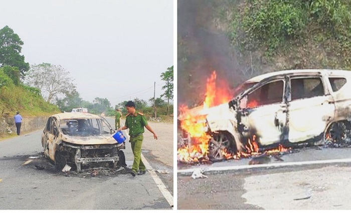 Ô tô bất ngờ phát nổ rồi bốc cháy trên đường, 2 người tử vong trong xe - Ảnh 1