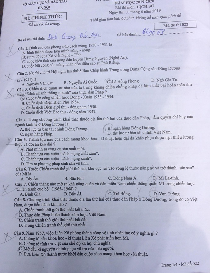Đề thi và gợi ý đáp án môn Lịch sử vào lớp 10 tại Hà Nội - Ảnh 2