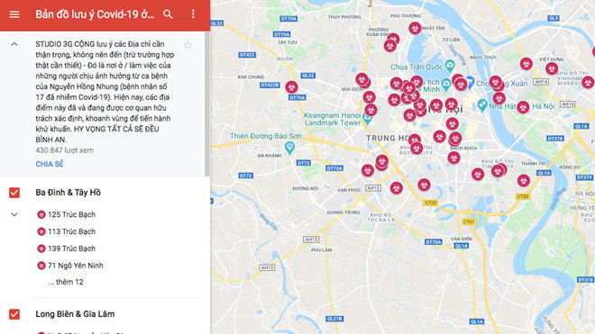 Bản đồ dịch Covid-19 tại Hà Nội trên google map không chính xác - Ảnh 1