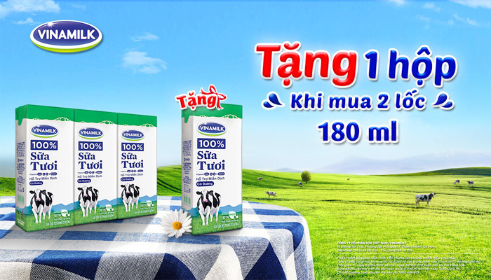 Tặng ngay 1 hộp khi mua 2 lốc sữa tươi Vinamilk 100% 180ml - Ảnh 1