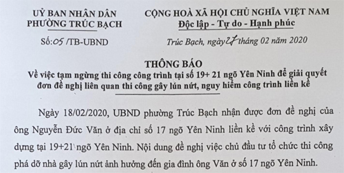 Phường Trúc Bạch (Ba Đình): Cần đình chỉ công trình gây nứt nhà dân - Ảnh 3