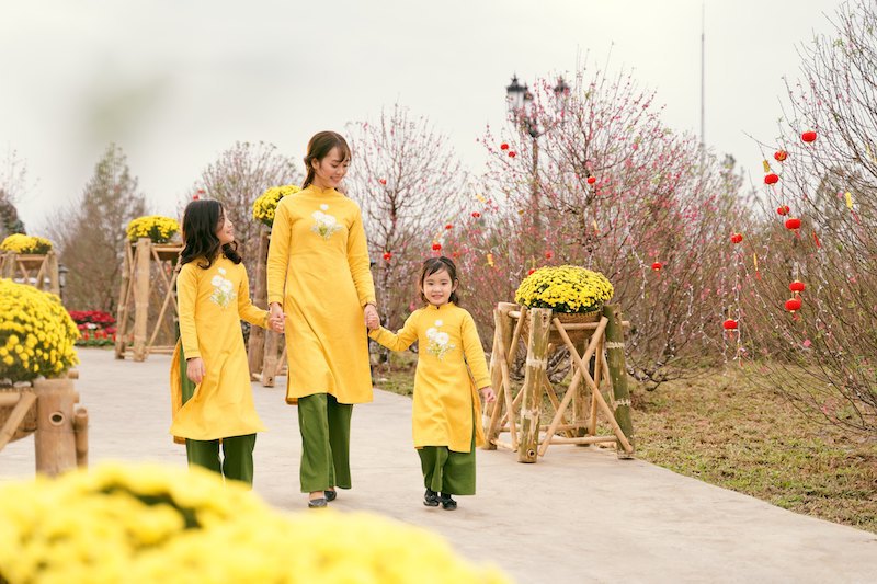 Bức tranh Tết qua tà áo dài tại lễ hội hoa đào lớn nhất Việt Nam - Ảnh 1