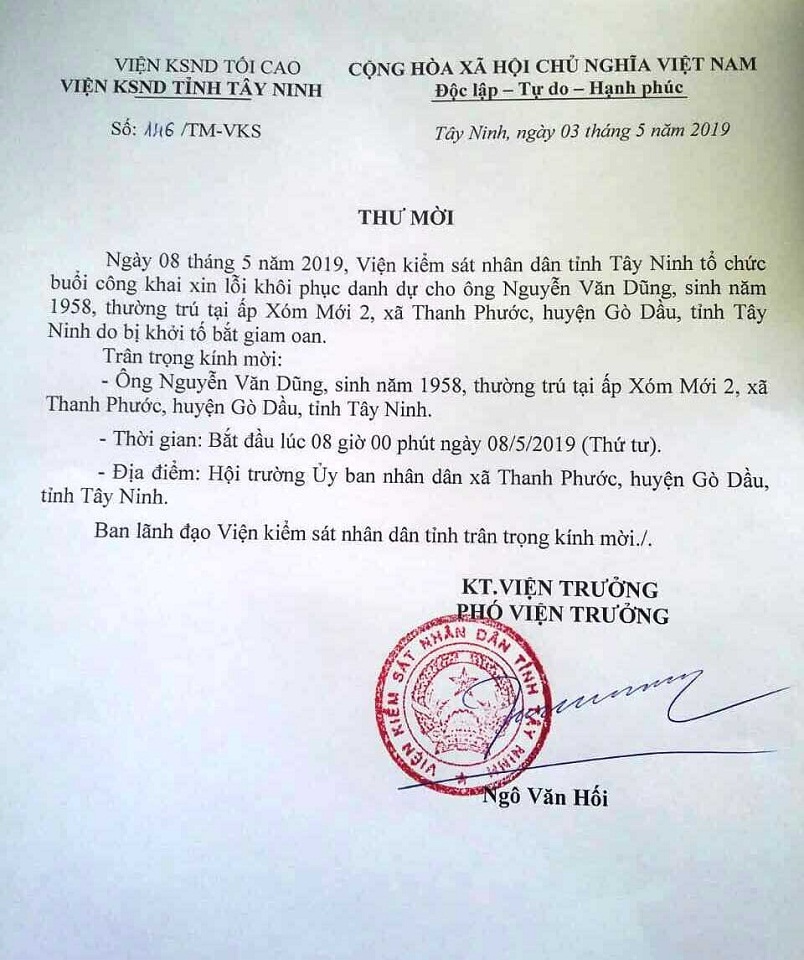 Viện KSND tỉnh Tây Ninh xin lỗi cựu chiến binh bị bắt oan - Ảnh 1