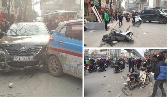 Hà Nội: Ô tô gây tai nạn liên hoàn trên phố, 4 người cấp cứu - Ảnh 1