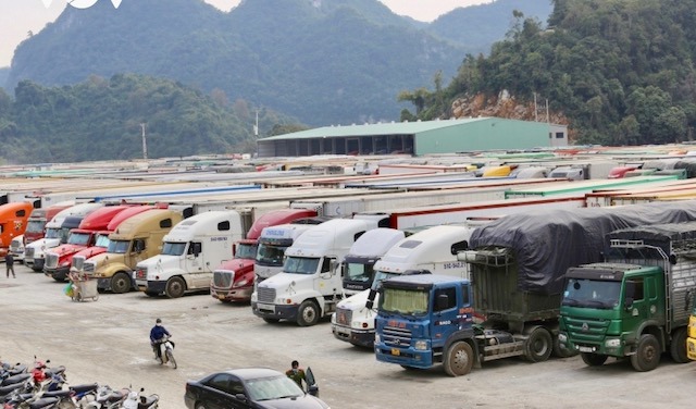 Khoảng 2.900 xe h&agrave;ng n&ocirc;ng sản vẫn đang bị &ugrave;n tắc tại cửa khẩu tỉnh Lạng Sơn. Ảnh: VOV.