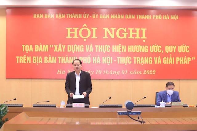 Trưởng ban D&acirc;n vận Th&agrave;nh uỷ, Ph&oacute; Trưởng ban Thường trực Ban Chỉ đạo x&acirc;y dựng v&agrave; thực hiện Quy chế d&acirc;n chủ cơ sở Nguyễn Do&atilde;n Toản ph&aacute;t biểu.