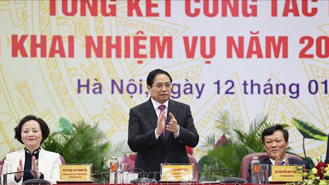 Thủ tướng Ch&iacute;nh phủ Phạm Minh Ch&iacute;nh dự Hội nghị. Ảnh: Dương Giang/TTXVN