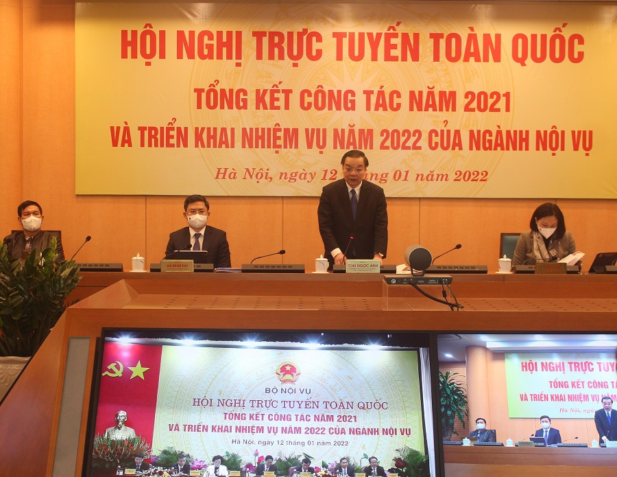 Chủ tịch UBND TP H&agrave; Nội Chu Ngọc Anh ph&aacute;t biểu tại điểm cầu TP H&agrave; Hội