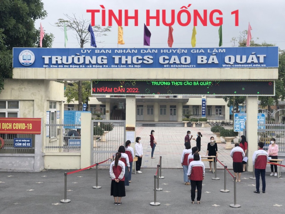 Diễn tập cho học sinh đi học trở lại tại trường THCS Cao B&aacute; Qu&aacute;t, huyện Gia L&acirc;m&nbsp;
