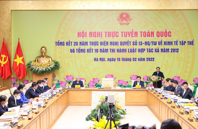 Thủ tướng Phạm Minh Chính phát biểu tại Hội nghị trực tuyến toàn quốc về kinh tế tập thể, HTX. Ảnh Nhật Bắc