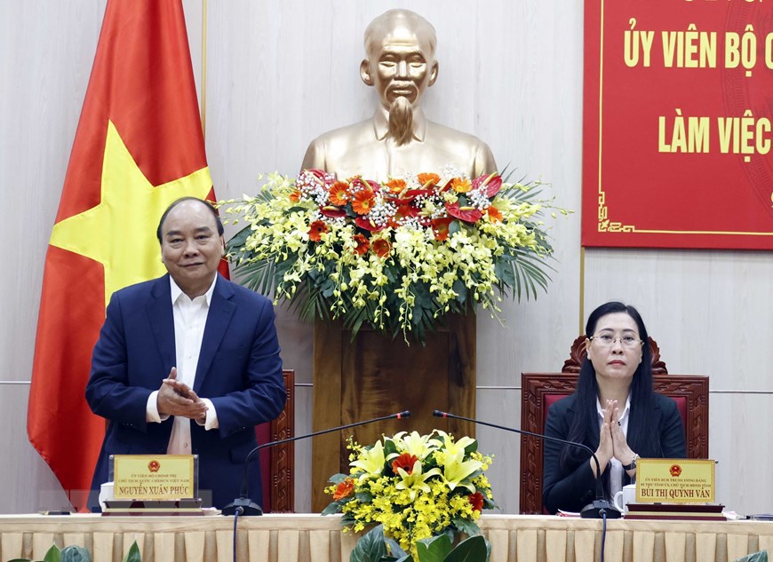 Chủ tịch nước Nguyễn Xu&acirc;n Ph&uacute;c ph&aacute;t biểu chỉ đạo tại buổi l&agrave;m việc. Ảnh: TTXVN