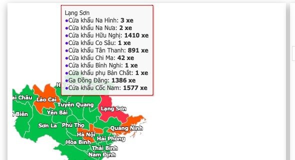Mật độ xe tại Lạng Sơn cuối giờ chiều ng&agrave;y 21/2 tr&ecirc;n Cổng th&ocirc;ng tin một cửa Quốc gia.