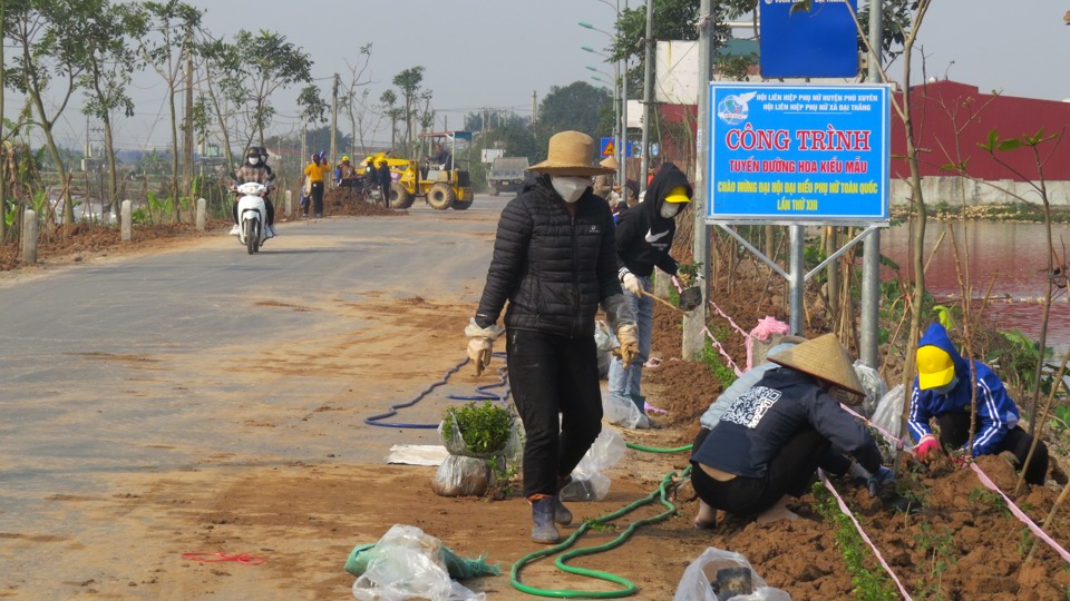 C&aacute;n bộ v&agrave; Nh&acirc;n d&acirc;n x&atilde; Đại Thắng trồng c&acirc;y hoa hai b&ecirc;n đường giao th&ocirc;ng&nbsp; những ng&agrave;y đầu năm 2022